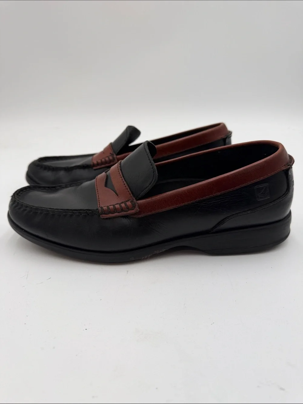 SPERRY TOPSIDER sz10 Black and Brown Soft Leather Penny Loafers